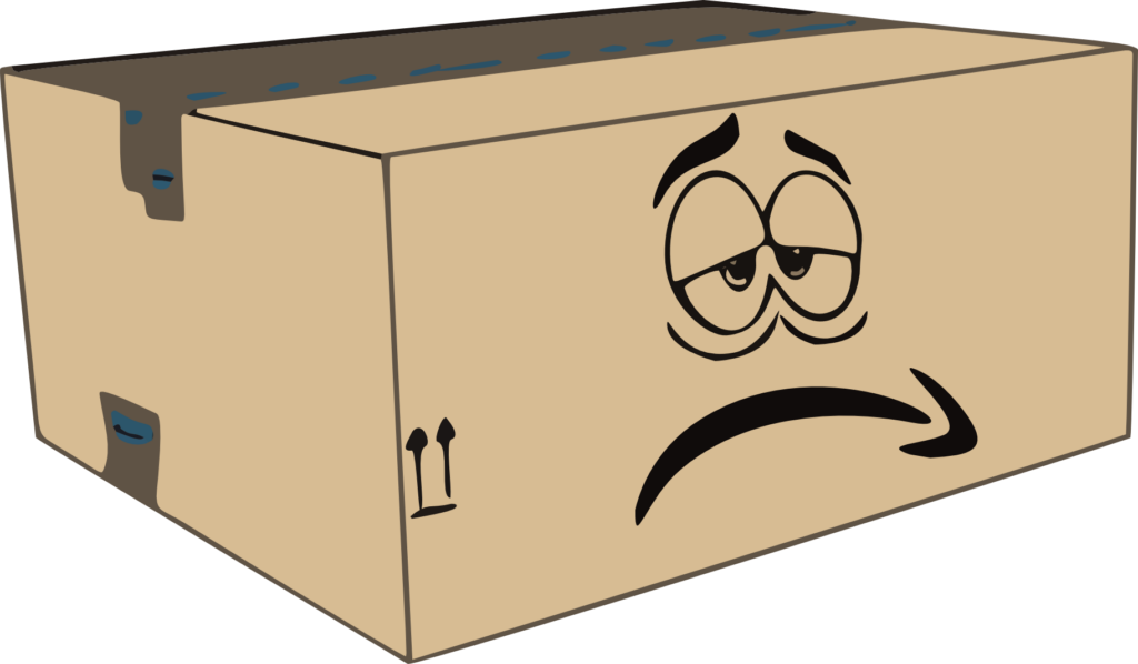 Online retailer box with a sad face
